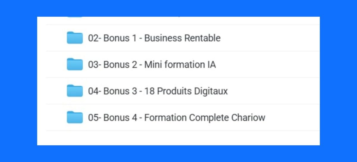 Aperçu des dossiers de bonus livrés avec le livre