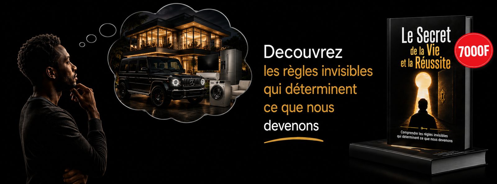 Un homme pensif et le livre Le Secret de la Vie et de la Réussite